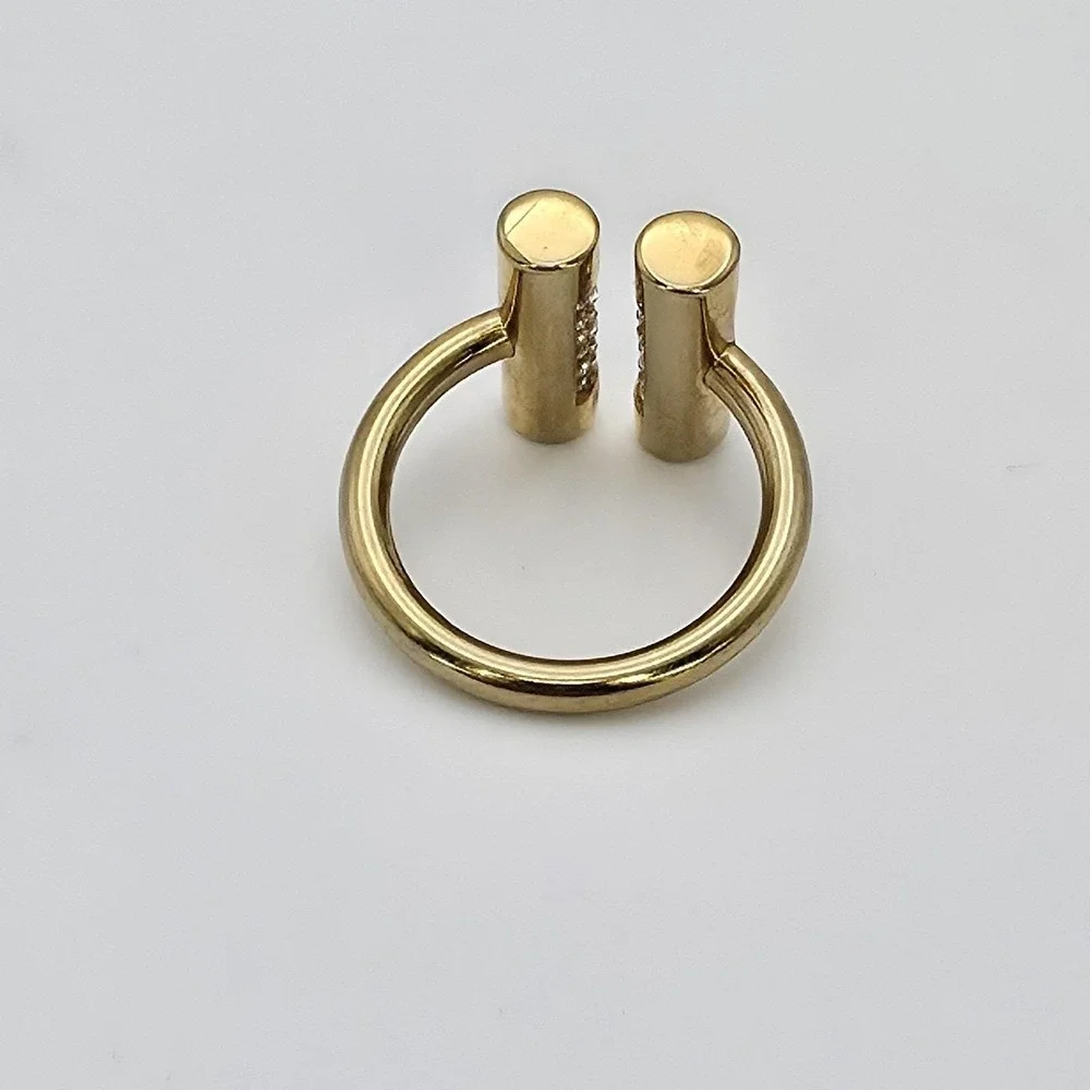 MICHAEL KORS Open Cuff Ring Pave Crystals Barrel Shape Gold Tone Size 7 Signed - Picture 5 of 11